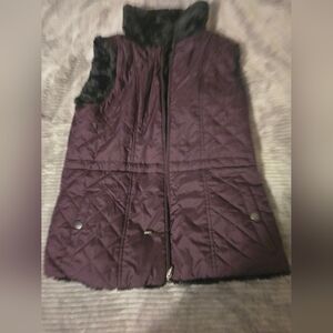 Women's Quilted And Faux Fur Reversible Purple And Black Vest